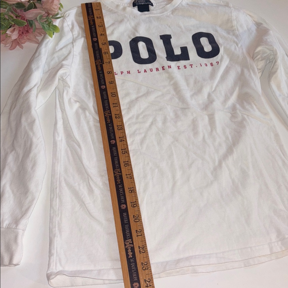Ralph Lauren White Polo Shirt Boys Long Sleeve White POLO Logo T Shirt Large - Picture 8 of 17